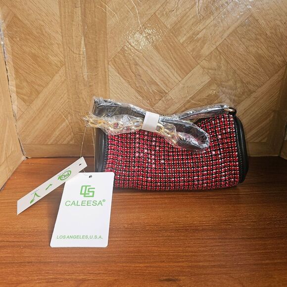 Brand New Glamorous Red Metallic Clutch with Textured Finish - Picture 2 of 5